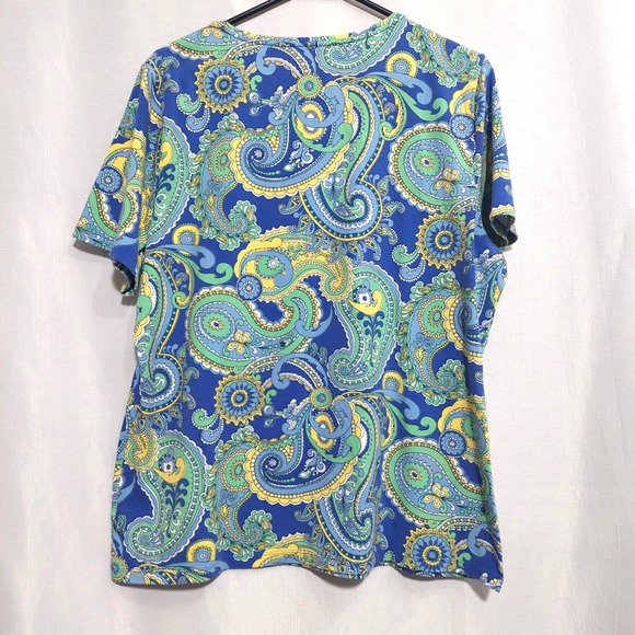 Talbots  Womens Stretch Cotton Tee Top Short Sleeve Paisley Multicolor Casual - Picture 5 of 8